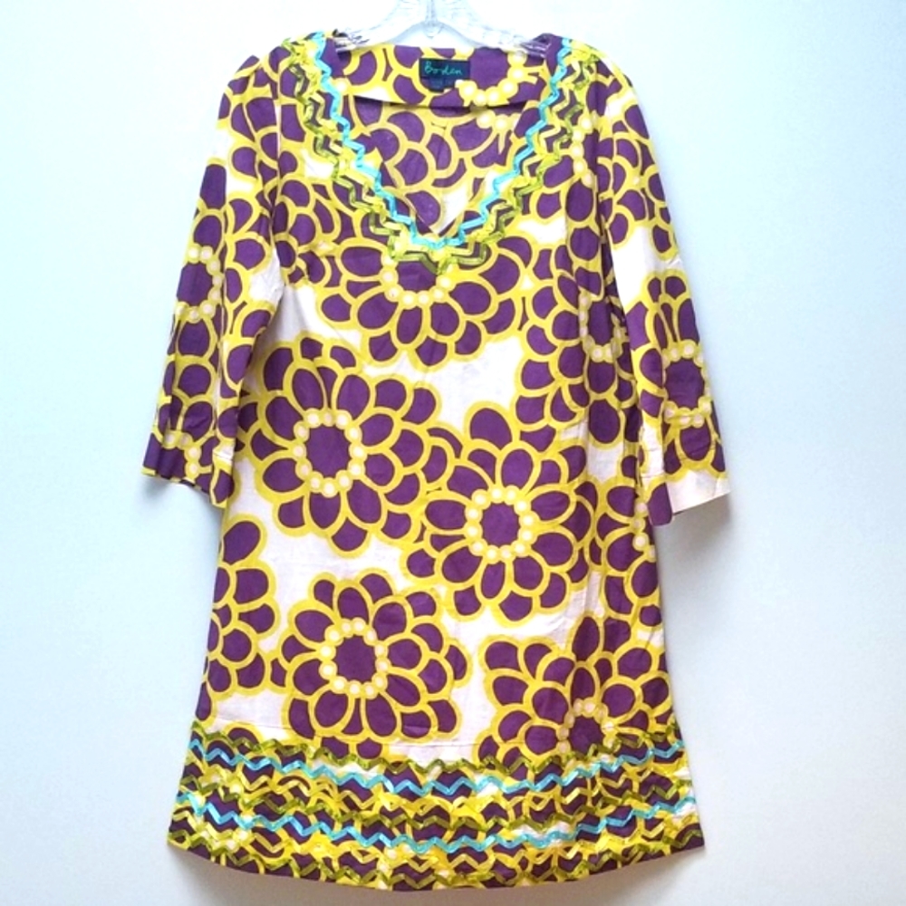 BODEN | PURPLE, YELLOW & WHITE COTTON DRESS, SZ 10